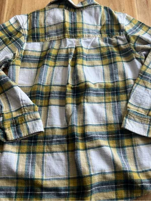 American Eagle Boyfriend Fit Plaid Flannel Shirt Medium Yellow Green thumbnail 6