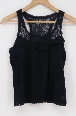 Abercrombie & Fitch Black Lace Racerback Tank Top Ruffle Trim Small thumbnail 1