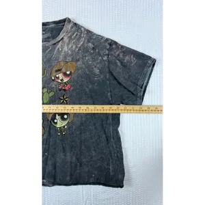 Cartoon Network Powerpuff Girls Western Cowboy Acid Wash Cropped Graphic T-Shirt Large Gray thumbnail 2