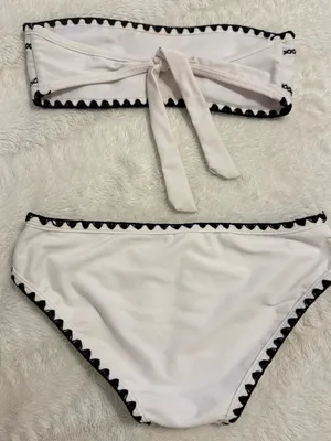 Shein White Bandeau Bikini Set with Black Trim, Size Small thumbnail 2