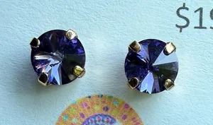 Sparkly Stud Earrings with Swarovski crystals Gold and Color #6 tanzanite purple thumbnail 1
