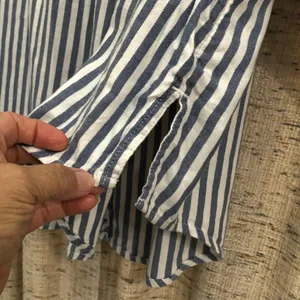 Aerie Blue and White Striped Button-Up Shirt With Pocket thumbnail 7
