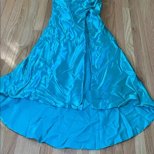 Formal Gown Womens 6 Blue Satin Strapless Slit Dress Evening Bridesmaid Wedding thumbnail 4