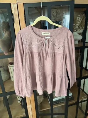 NWT Lucky Brand embroidered babydoll blouse top lavender tie front long sleeve thumbnail 2