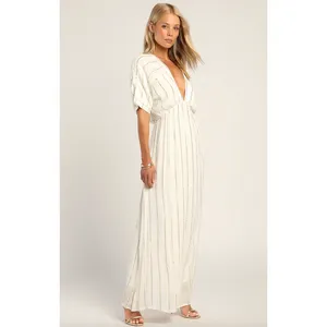 Lulus Goddess Vibes Ivory Gold Striped Dolman Sleeve Maxi Dress Resort XS NWT thumbnail 3