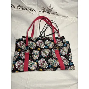 Sugar‎ Skull Bible Tote Bag – Large Fabric Church Carry Bag with Pink Handles thumbnail 7
