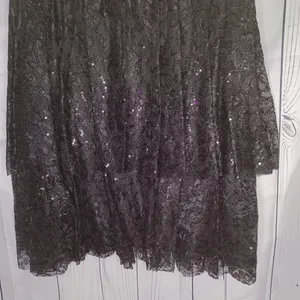 David's Bridal Short Sleeve Illusion Lace Tiered Ruffle Black Homecoming Dress thumbnail 7