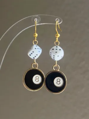Handmade y2k funky grunge style 8 ball & dice dangle earrings 🎲🖤💕 thumbnail 2