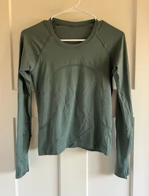 lululemon athletica long sleeve performance top - teal thumbnail 1