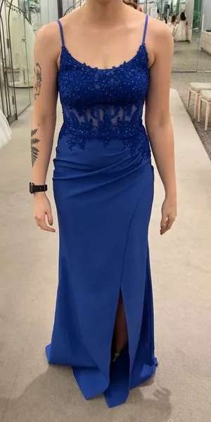 Long Blue Formal Dress David's Bridal thumbnail 1