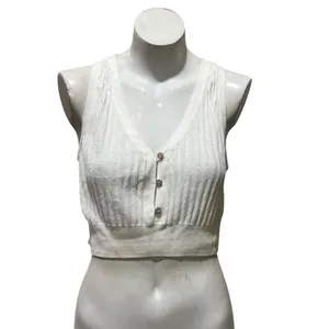 Free People Women's M White Ribbed Button Front Crop Top Vest thumbnail 8