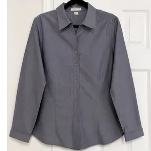 Coldwater Creek No Iron Blue Gray Cotton Button Front Shirt Blouse Womens Medium thumbnail 2