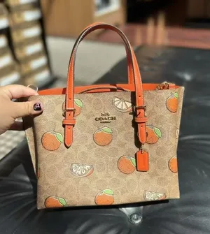 Coach Mollie Tote Bag 25 In Signature Canvas With Orange Print CBB55 thumbnail 1