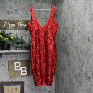 Siena Womens V-Neck Embroidered-Mesh Sleeveless Dress SATP1831 Red / Black 14 thumbnail 2