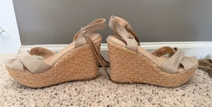 Lulus beige tie up wedge sandals thumbnail 1