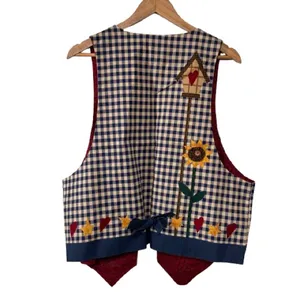 Handmade Autumn Patchwork Gingham Sunflower Cotton Vest Size L thumbnail 2