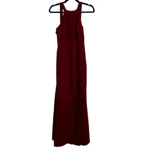 NWT Dessy Collection High Neck Backless‎ Crepe Trumpet Gown in Burgundy 3039 thumbnail 3