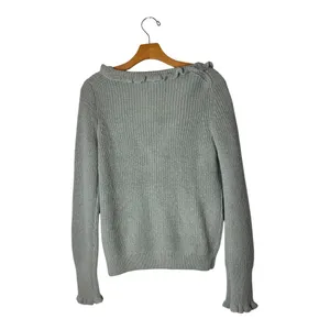 Boden Sweater Women 6 Green Sage Ruffled V Neck Button‎ Cardigan Boho Preppy NWT thumbnail 3
