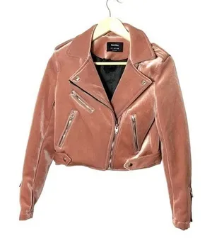 Bershka‎ pink velvet biker jacket Small thumbnail 1