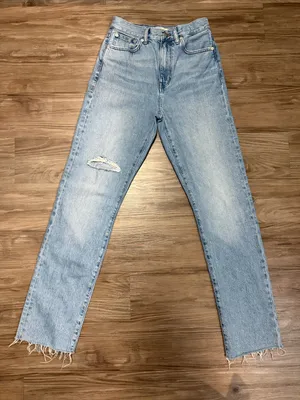 Madewell Tall ’90s Straight Jeans 25T Revoir Wash Distressed Raw Hem $128 thumbnail 2