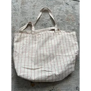 Sézane Cream Pink Maroon Plaid Tote Bag thumbnail 5