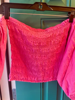 Young Fabulous & Broke Pink Linen Smocked Puff Sleeve Top Wide Leg Slit Pant Set Extra Small thumbnail 10