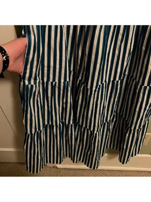 J. Crew Tiered Cotton Dobby Dress in Cape Blue White Green Stripe Large thumbnail 12