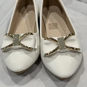 New Women’s White Golden leather Flat Heel Comfort Shoes Pumps Casual Slip thumbnail 7