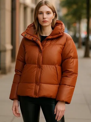 NVLT Faux‎ Leather Puffer Jacket size Large Brown thumbnail 12
