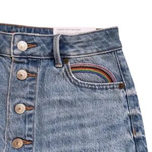 American Eagle Denim Mini Skirt Womens 00 Button Fly High Rise Jean Frayed Hem thumbnail 3