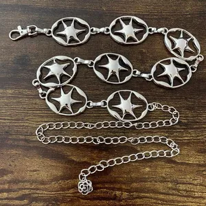 Silver Liquid Chrome Y2K Starburst Chain Belt, Fits 26-44 Inches, X7GA1372 thumbnail 6