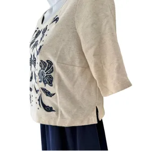 Lilka Cream Navy Blue Short Sleeve Embroidered Cutout Flower Mini Dress Size XS thumbnail 11