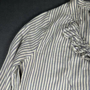 Aerie Tunic Blouse Womens Large Blue White Stripe Ruffle V Neck 3/4 Sleeve thumbnail 5