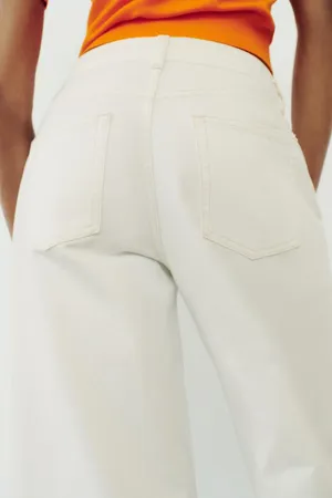ZARA NWT White HIGH-WAISTED PALAZZO JEANS Z1975. Size Medium thumbnail 2