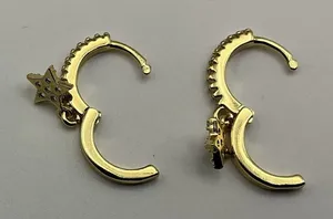 18K Gold Plated 925 Sterling Silver Pavé Star Huggie Hoop Earrings thumbnail 1