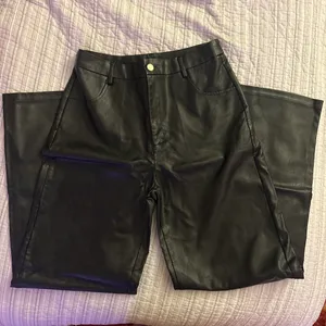 Shein Faux Leather Black Pants Wide-Leg thumbnail 1
