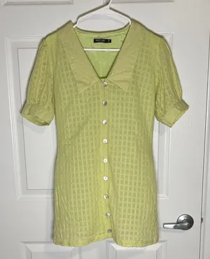 Nasty Gal Green Gingham Button Front Cottagecore Spring Top thumbnail 1
