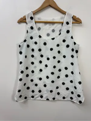 LOFT White Top with Gray and Black Dot Print size M thumbnail 2