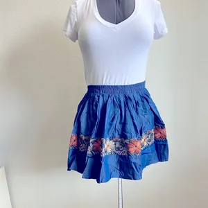 POL Jr SMALL Embroidered Floral Denim Blue Jean Circle Skirt thumbnail 2