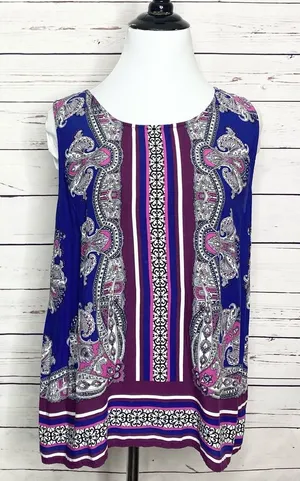 Cynthia Rowley Purple Pink Paisley Sleeveless Button Back Blouse Top Size Large thumbnail 1