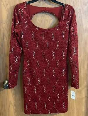 Ruby Rox‎ Red Lace Sequin Long Sleeve Dress New with Tags Large thumbnail 1