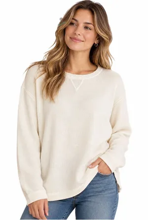 Eddie Bauer classic 100% Cotton butter cream crew neck sweater Heavier Large thumbnail 1
