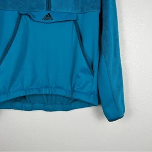 Adidas‎ Womens 1/4 Zip Fleece Pullover Blue Teal Kangaroo Pocket Jacket Size M thumbnail 5