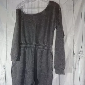 Lane 201 Faded Black Off The Shoulder comfy casual Jumpsuit with Drawstring thumbnail 12