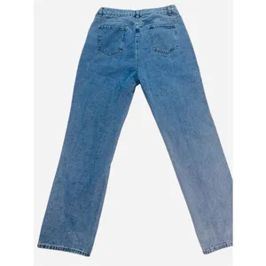 SHEIN Light Blue Boyfriend Jeans with Abstract Line-Face Print thumbnail 3