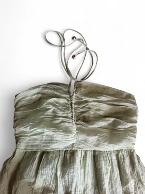 NWOT Sage Green Mint Halter Tiered Ruffle Mini Dress S thumbnail 3