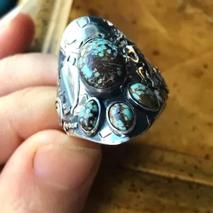 Genuine Blue Turquoise Sterling Silver Statement Ring Size 10 thumbnail 11