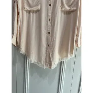 Bohme Boho Button-Up Tunic Shirt Peach Oversized Soft Girl Utility Raw Hem thumbnail 3