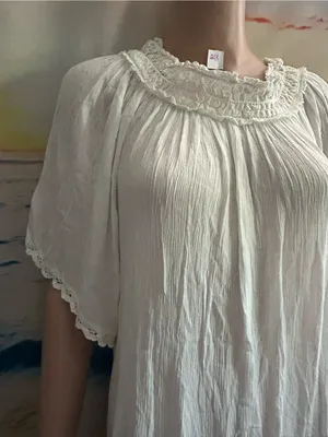 Nouveau Beach Women's White Tassel Hem Peasant Dress Swim Cover Up MD NWT thumbnail 5