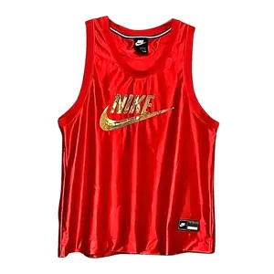 Nike Icon Jersey Tank Top Sleeveless Crew Neck Sequins Gold Red Women's L NWOT thumbnail 1